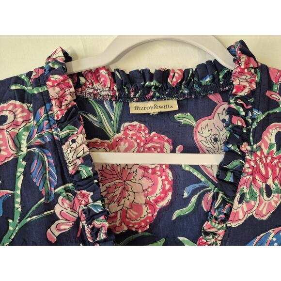 Fitzroy & Willa Womens Purple Blue Floral Flutter Sleeve Maxi Dress Small - Picture 4 of 7